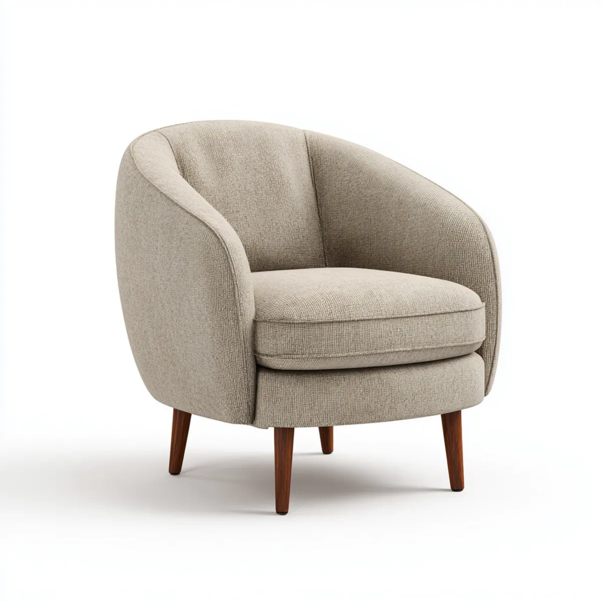 Fauteuil de salon beige arrondi en polyester 76 x 78 x 80 cm pieds en bois massif