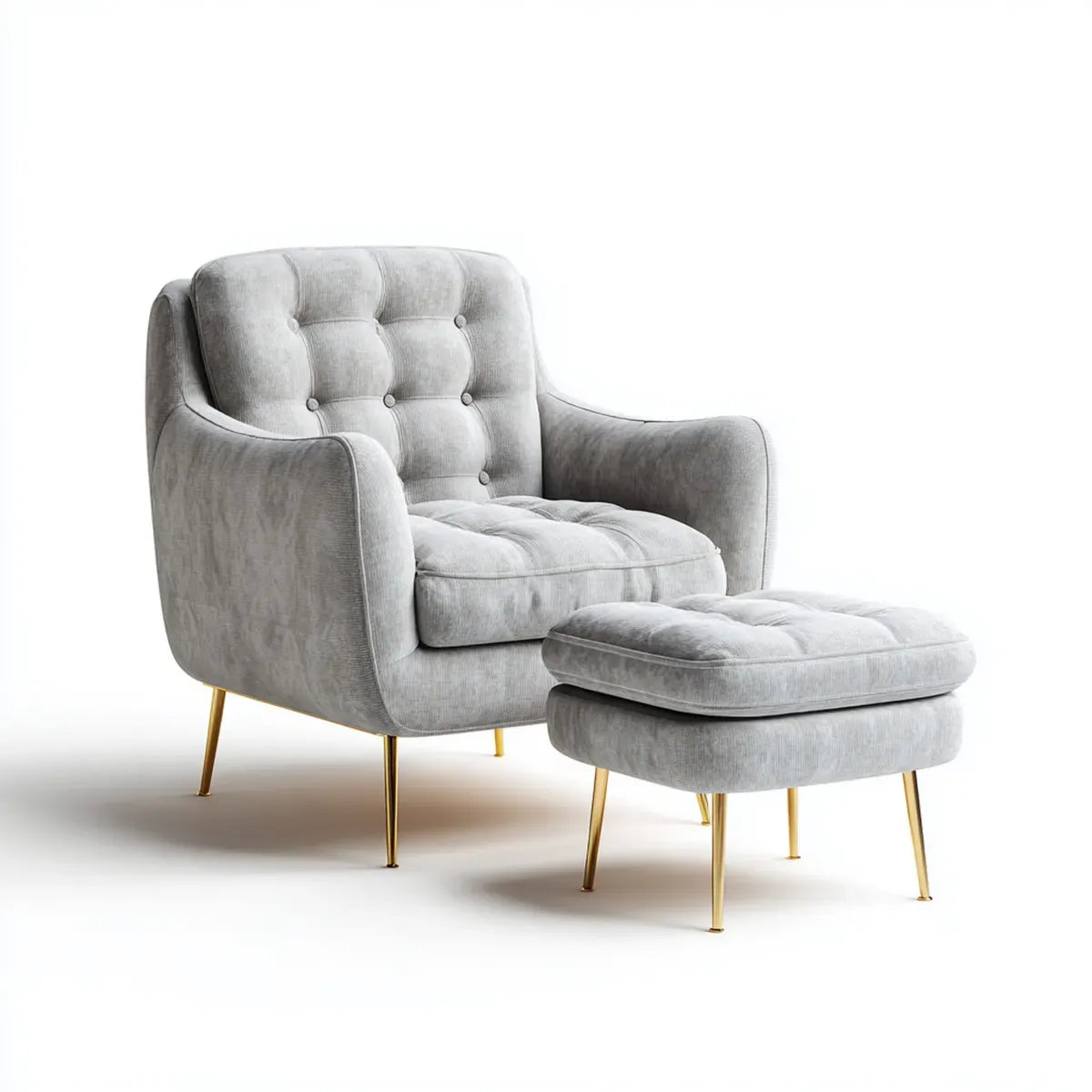 Fauteuil lounge avec repose-pieds gris en velours de polyester 84 x 82 x 92 cm