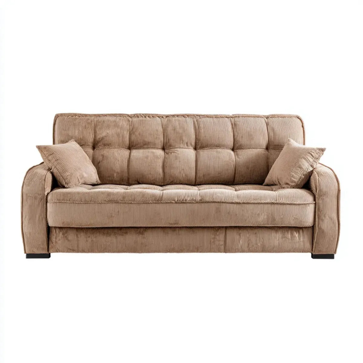 Canapé 3 places droit beige en velours côtelé de polyester 210 x 90 x 85 cm