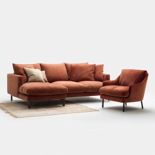 Ensemble canapé 3 places et fauteuil terracotta en velours de polyester 220 x 95 x 82 cm