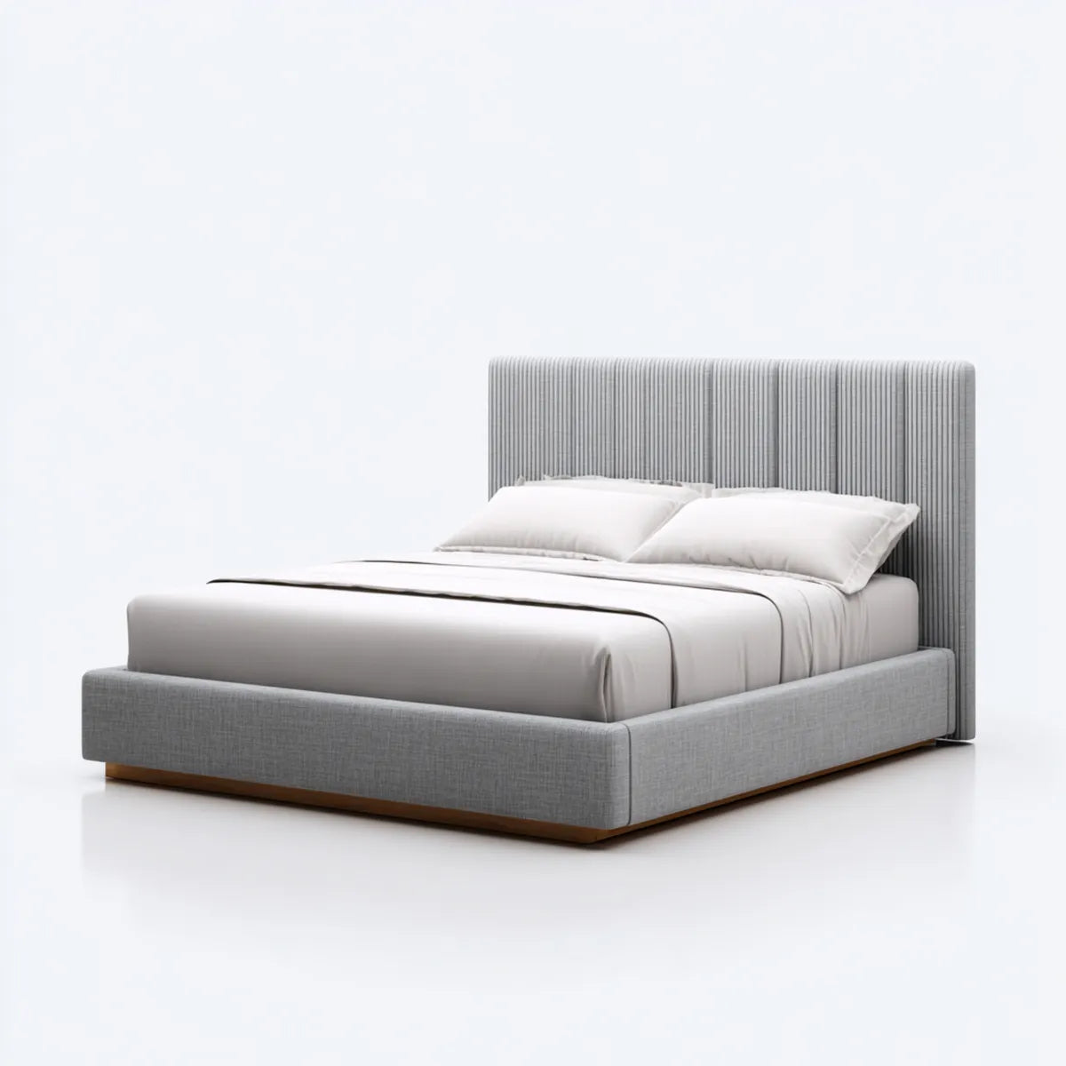 Lit double capitonné gris rectangulaire 160 x 200 cm structure en contreplaqué revêtement polyester dimensions 178 x 218 x 115 cm