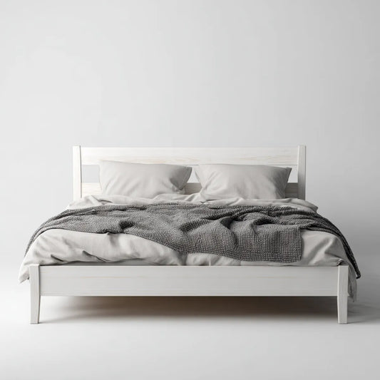 Lit double rectangulaire blanc 160 x 200 cm en pin massif