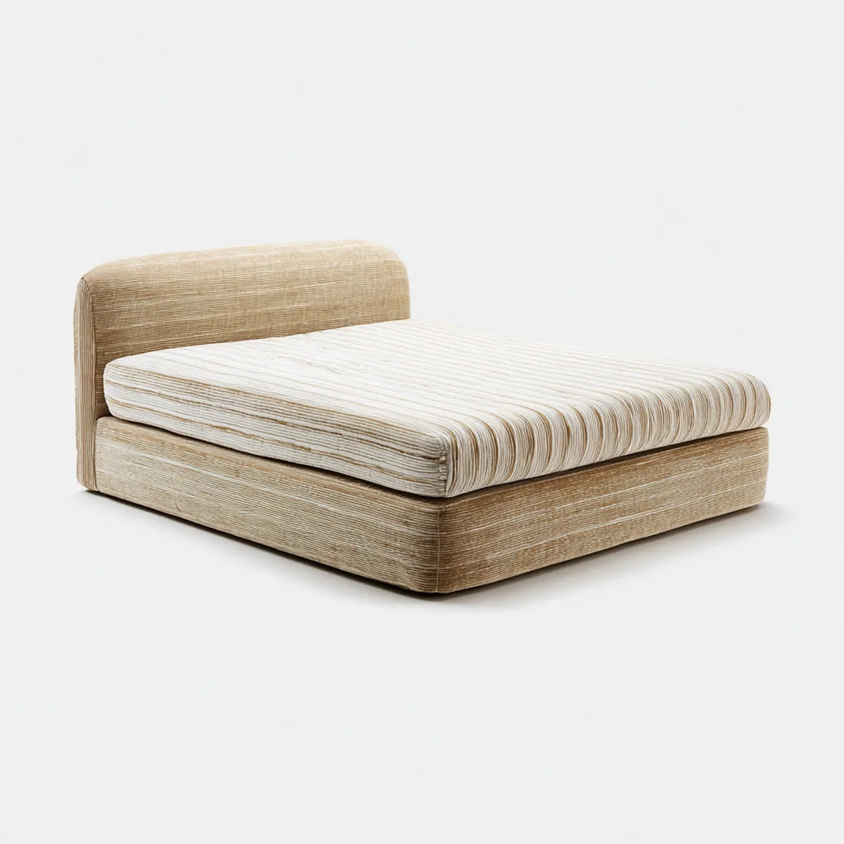 Lit double rembourré beige et blanc cassé 160 x 200 cm en polyester forme rectangulaire