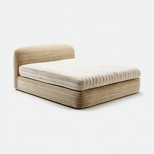 Lit double rembourré beige et blanc cassé 160 x 200 cm en polyester forme rectangulaire