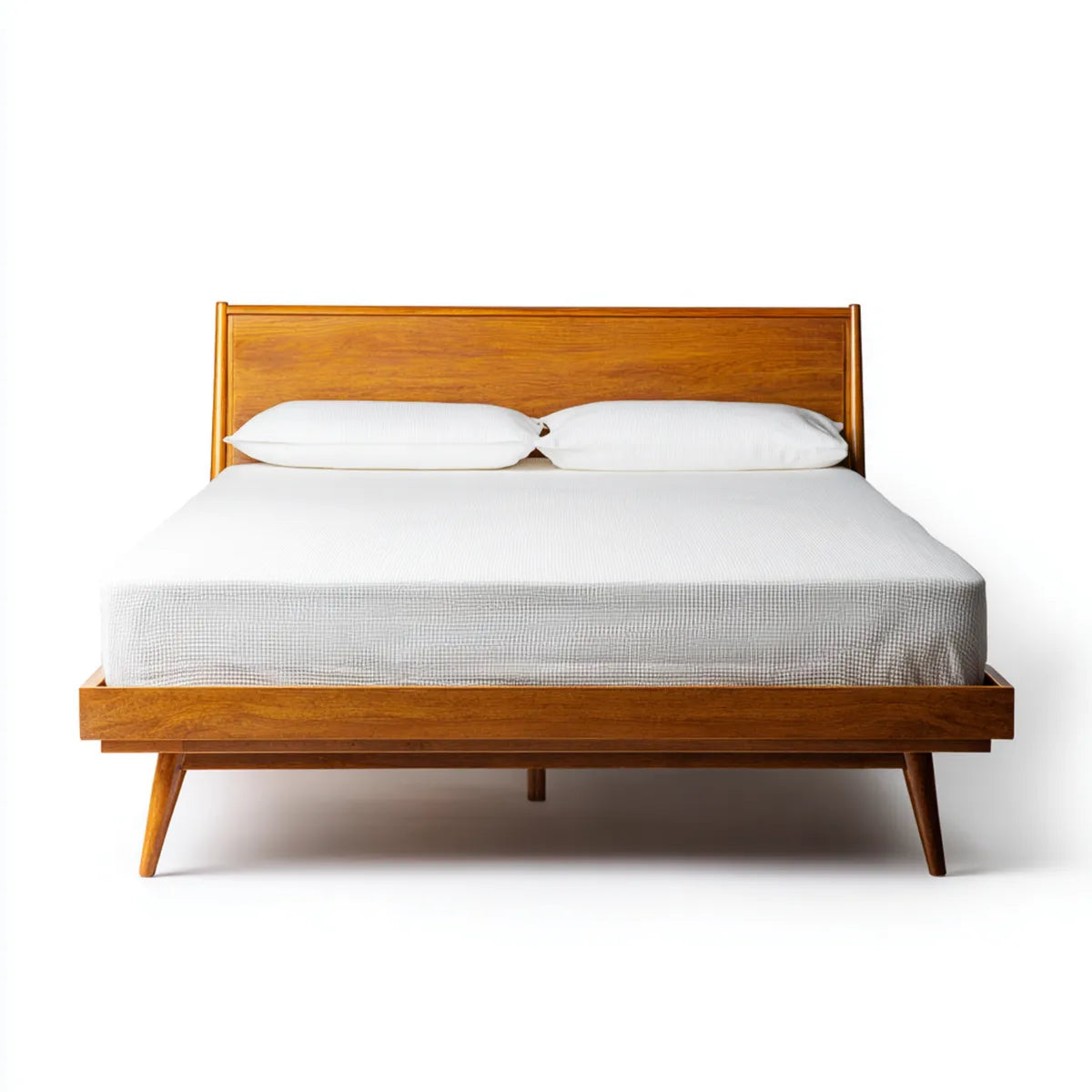 Lit double en bois massif marron 160 x 200 cm avec tête de lit rectangulaire