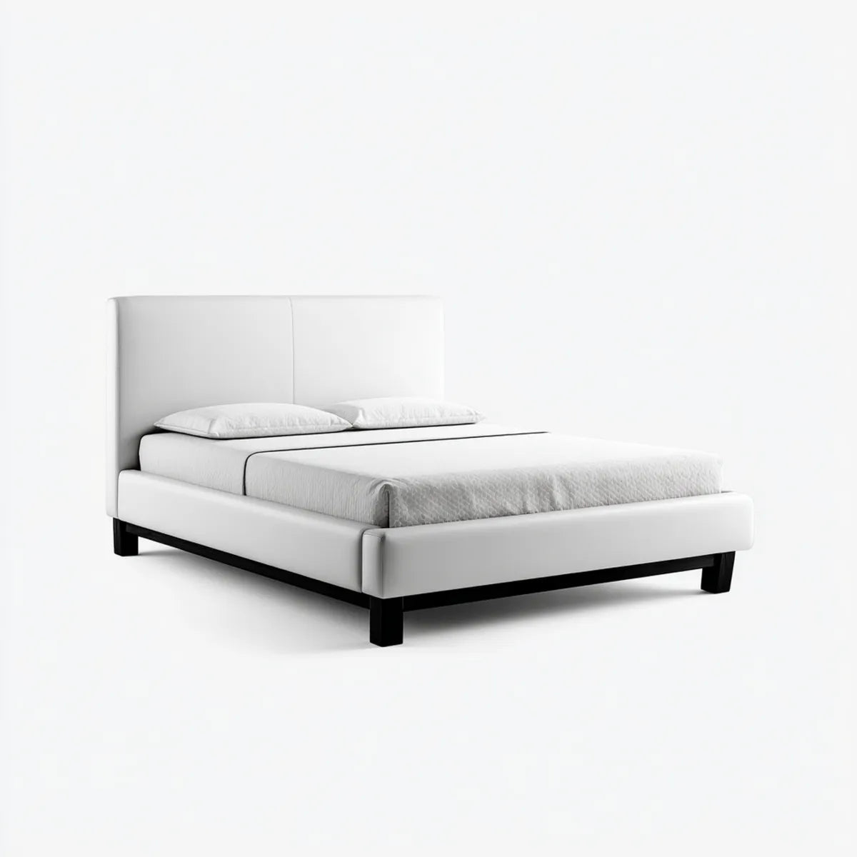 Lit double capitonné blanc 160 x 200 cm en similicuir PU rectangulaire