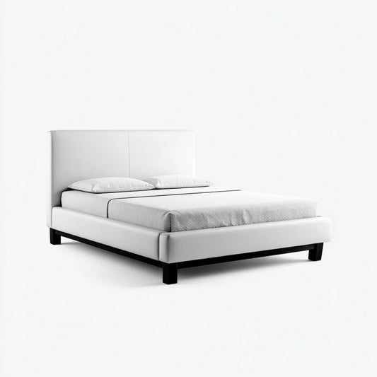 Lit double capitonné blanc 160 x 200 cm en similicuir PU rectangulaire