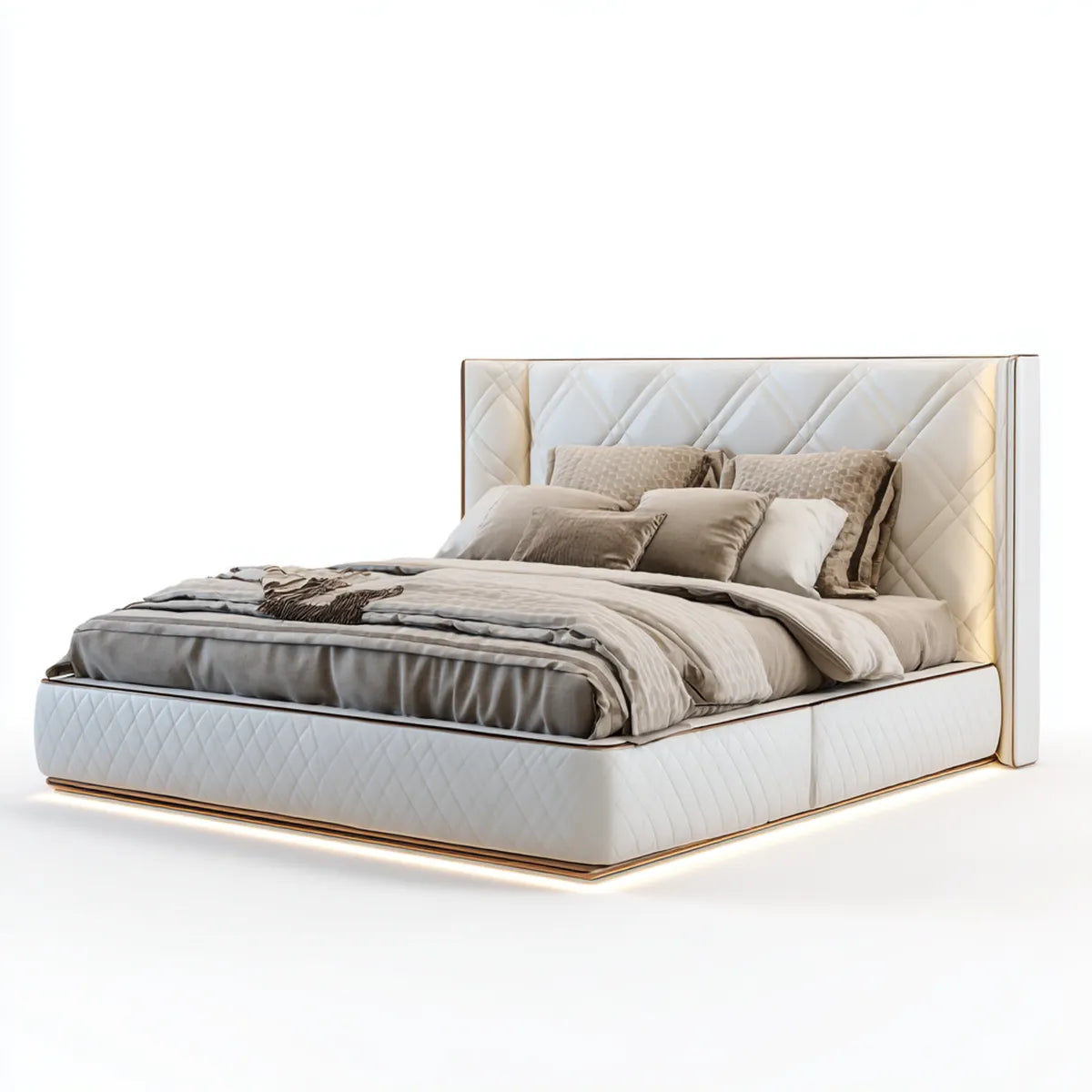 Lit double capitonné blanc en cuir synthétique PU rectangulaire 160 x 200 cm