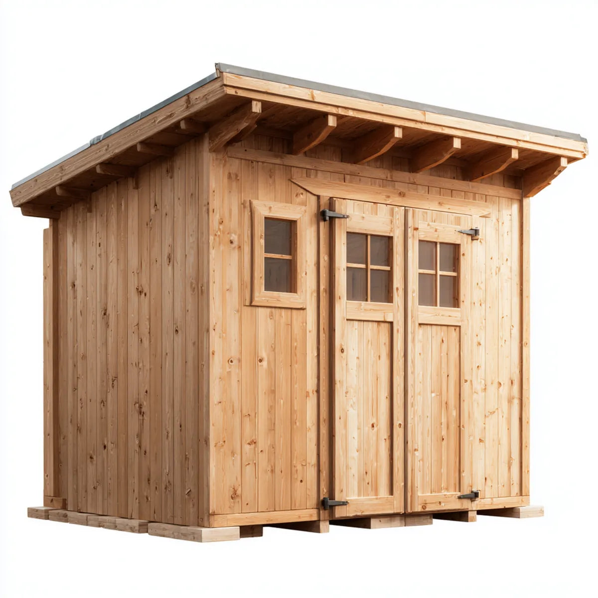 Abri de jardin en bois massif naturel avec double porte vitrée 250 x 200 x 230 cm