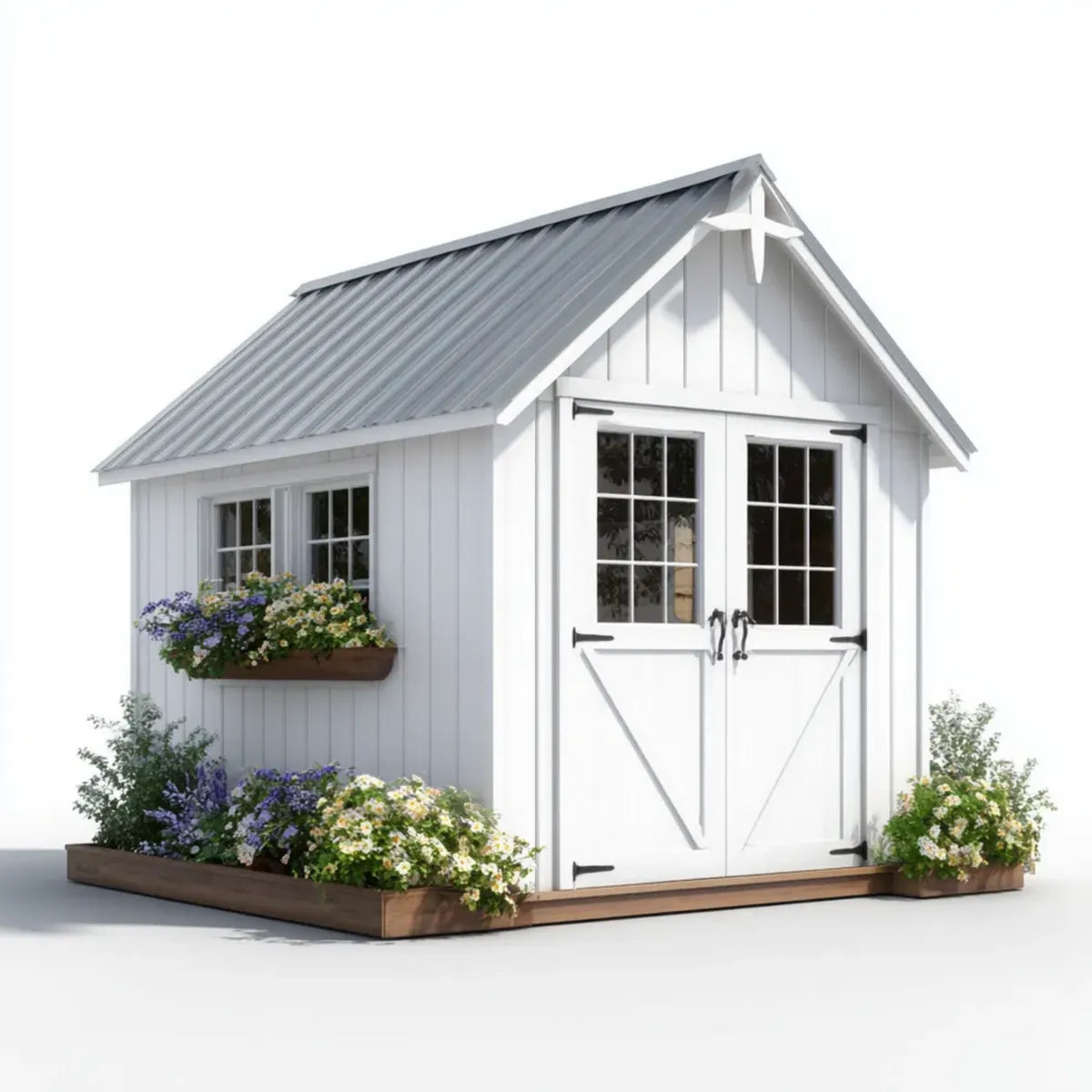 Abri de jardin de rangement blanc en sapin massif avec toit en acier galvanisé 200 x 150 x 220 cm