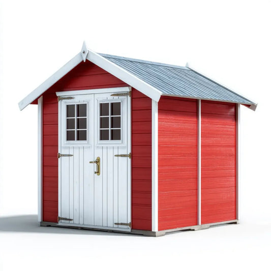 Abri de jardin de rangement rouge et blanc 200 x 150 x 210 cm en sapin massif à toit à deux pans