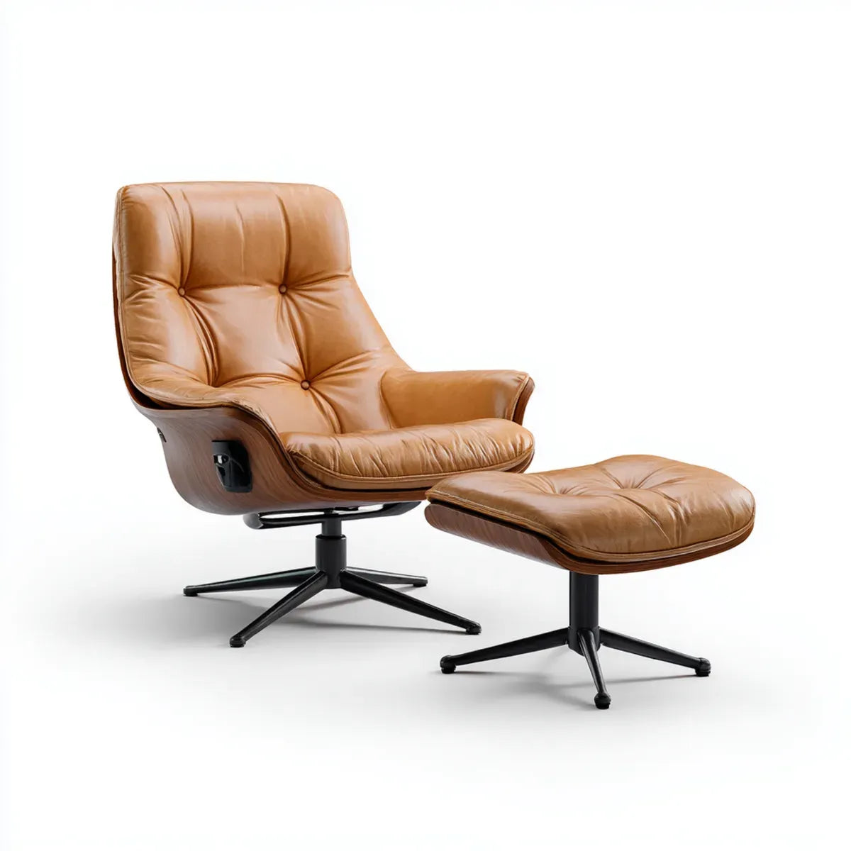 Fauteuil relax inclinable pivotant avec repose-pieds cognac en cuir synthétique PU 83 x 88 x 103 cm