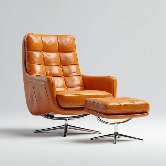 Fauteuil relax pivotant avec repose-pieds cognac 82 x 88 x 98 cm en PU et acier chromé