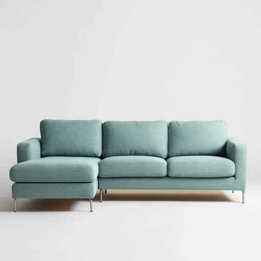 Canapé d'angle 3 places avec méridienne gauche vert d'eau 260 x 160 x 85 cm en polyester forme L