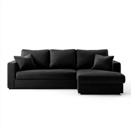 Canapé d'angle 3 places noir en polyester forme L 230 x 150 x 85 cm
