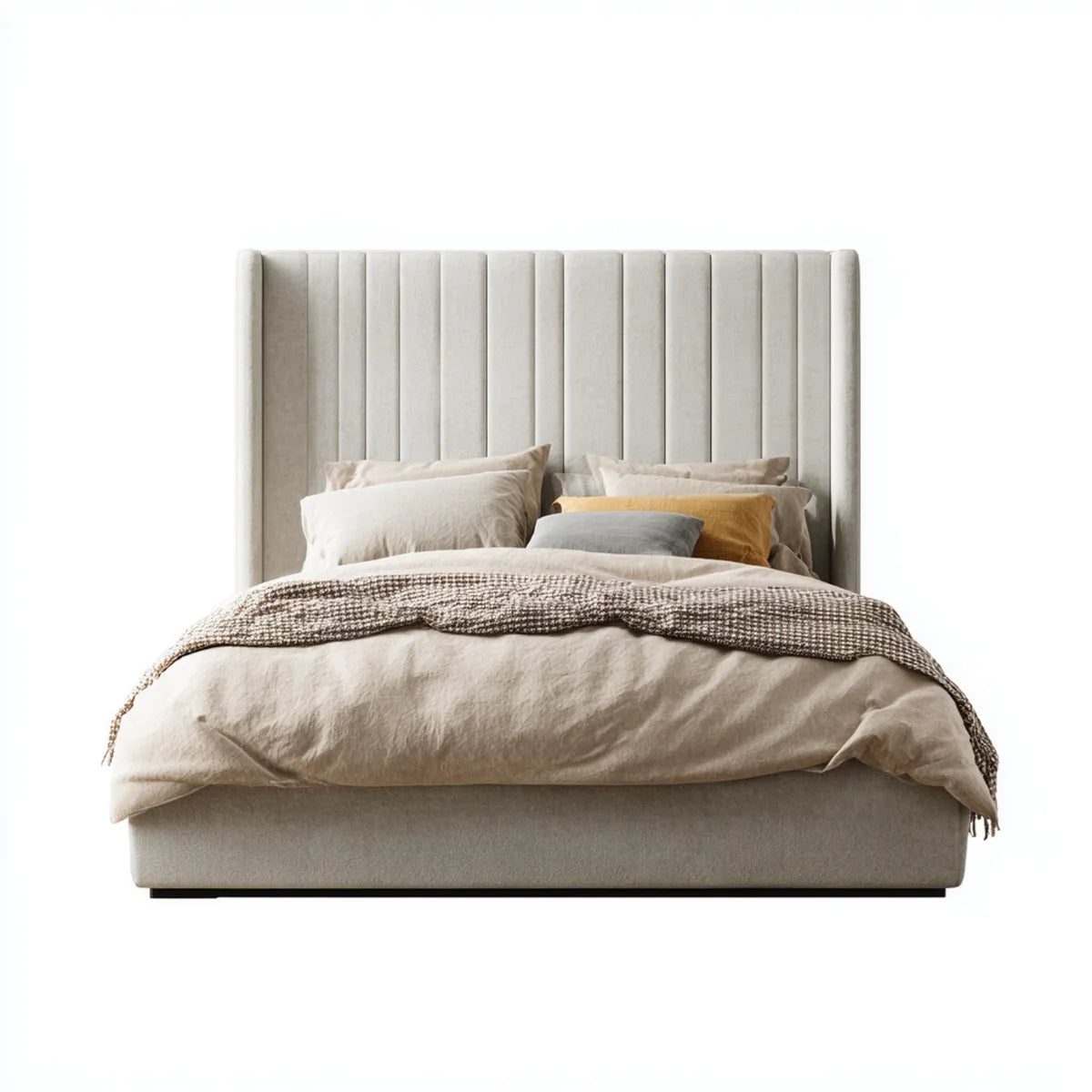 Lit double capitonné beige 160 x 200 cm en polyester forme rectangulaire