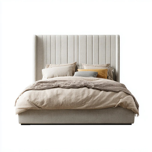 Lit double capitonné beige 160 x 200 cm en polyester forme rectangulaire