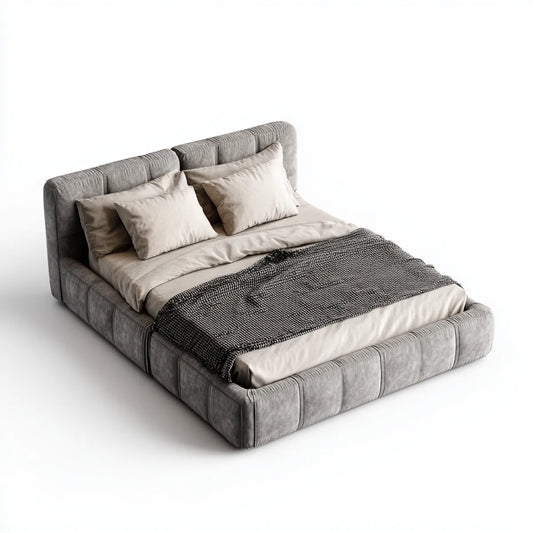 Lit double capitonné gris 160 x 200 cm en polyester effet velours avec tête de lit arrondie
