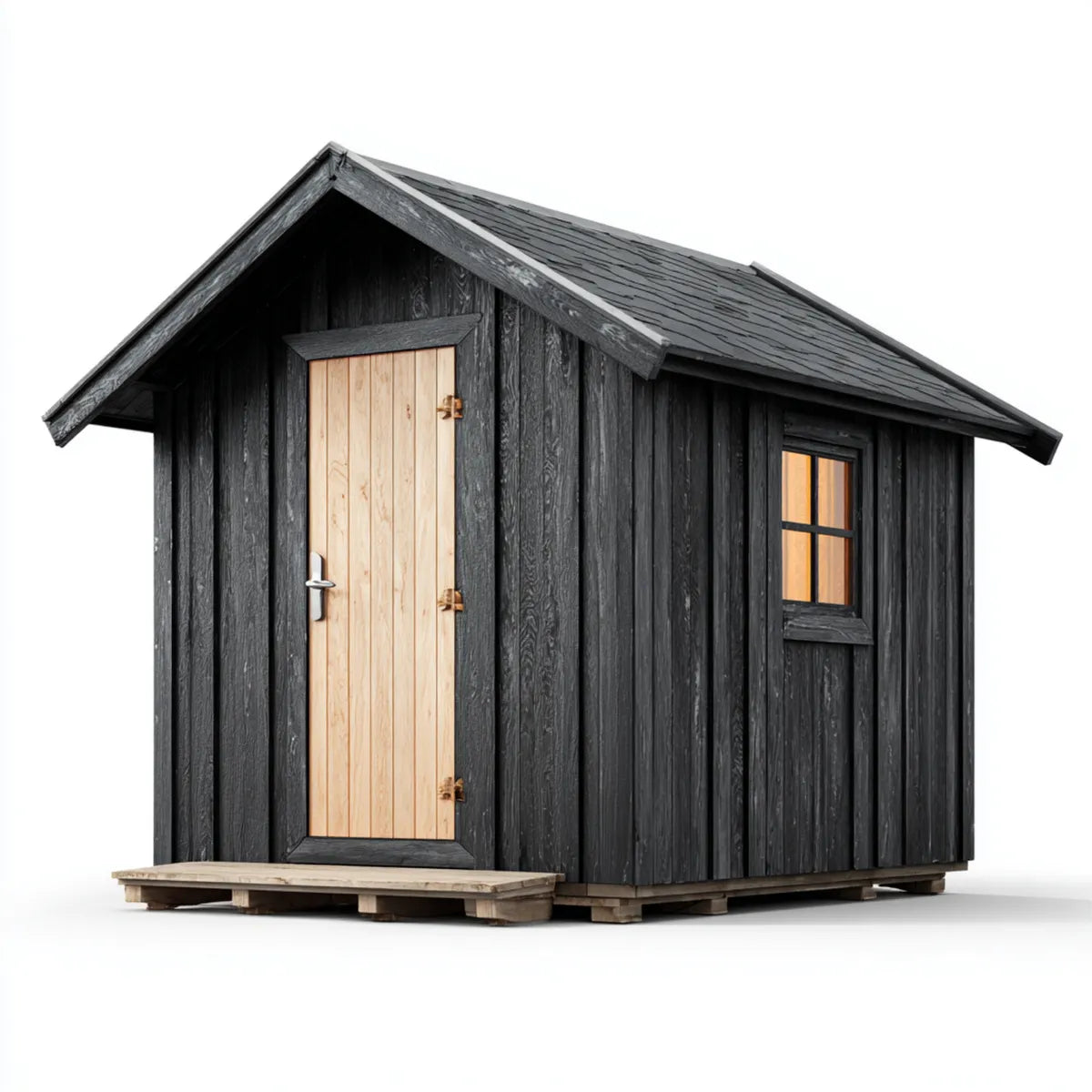 Abri de jardin rectangulaire en bois de pin noir et naturel 250 x 200 x 230 cm avec toit à deux pentes