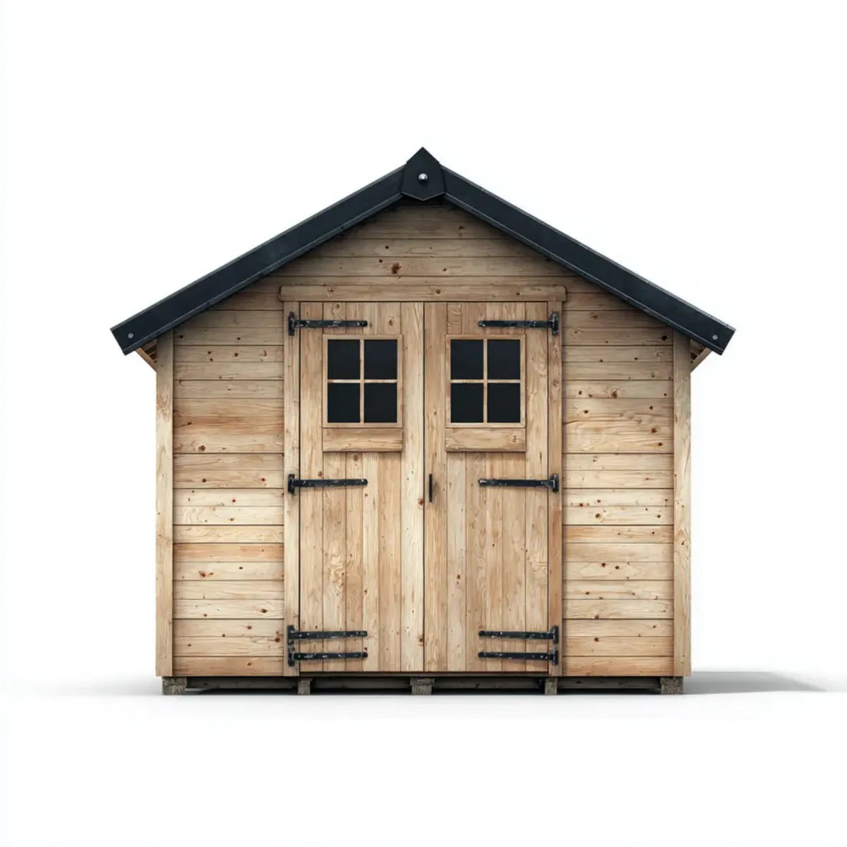 Abri de jardin en bois massif de pin naturel avec double porte 240 x 180 x 230 cm