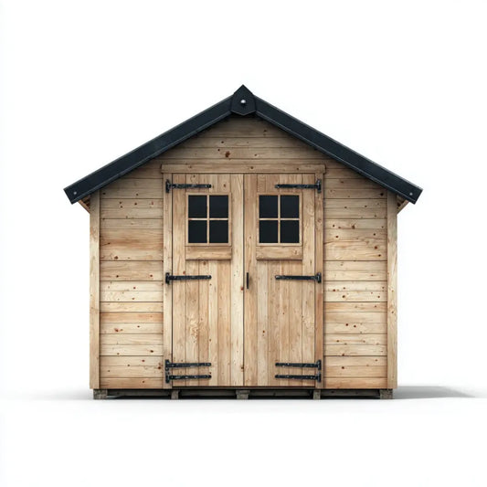 Abri de jardin en bois massif de pin naturel avec double porte 240 x 180 x 230 cm